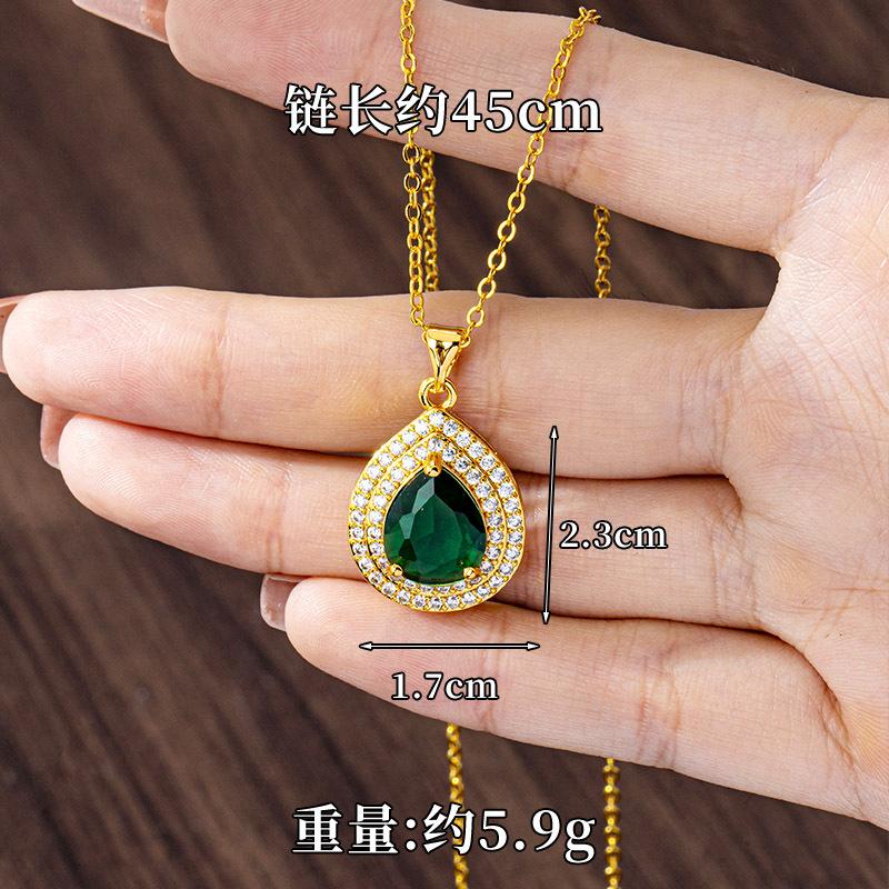 24K Gold Au999 Zircon-Inlaid Water Drop Necklace & Ring Set Women - Premium Pure Gold, Secure Zircon, Suitable For Daily