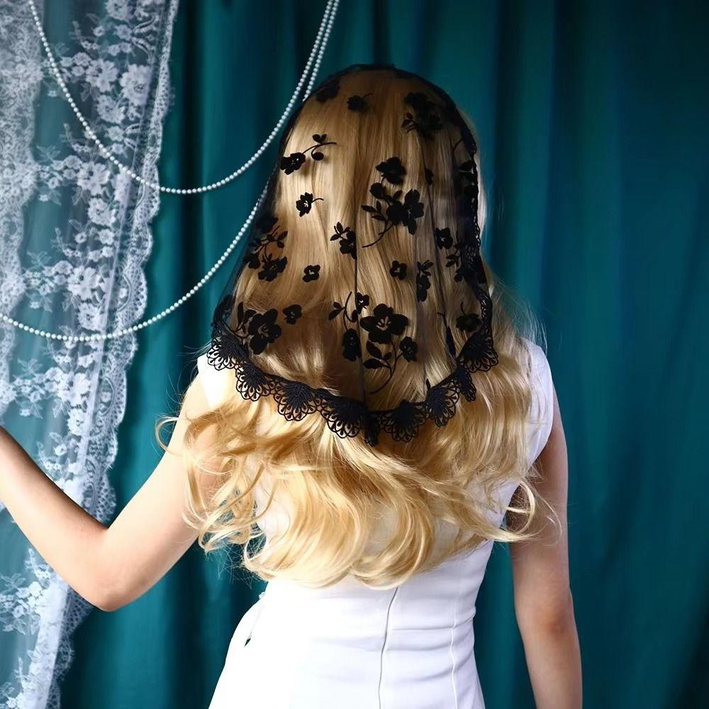 Thin Flower Embroidery Headscarf Hollow Out Women Lace Bandana Lace Scarf Veil Headbands Travel