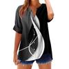 Women's loose printed stand collar short-sleeved cotton and linen top