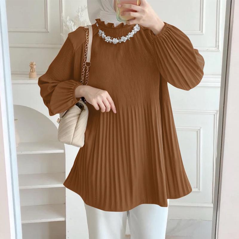 ZANZEA Lässige Bluse mit Rundhalsausschnitt und langen Ärmeln für Damen