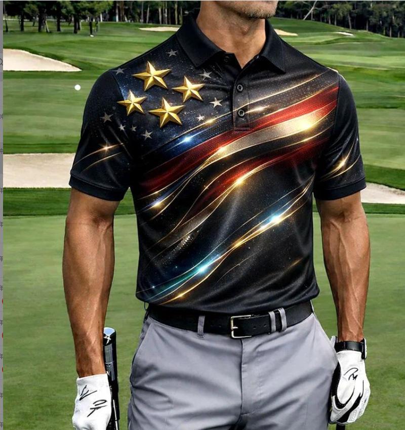 2026 New Men's American Flag 3D Printed Polo Shirt Summer Casual Short Sleeve Lapel Business Sports Top