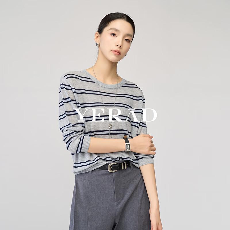 Yalida Women s Striped Wool Blend Round Neck Knit Top S