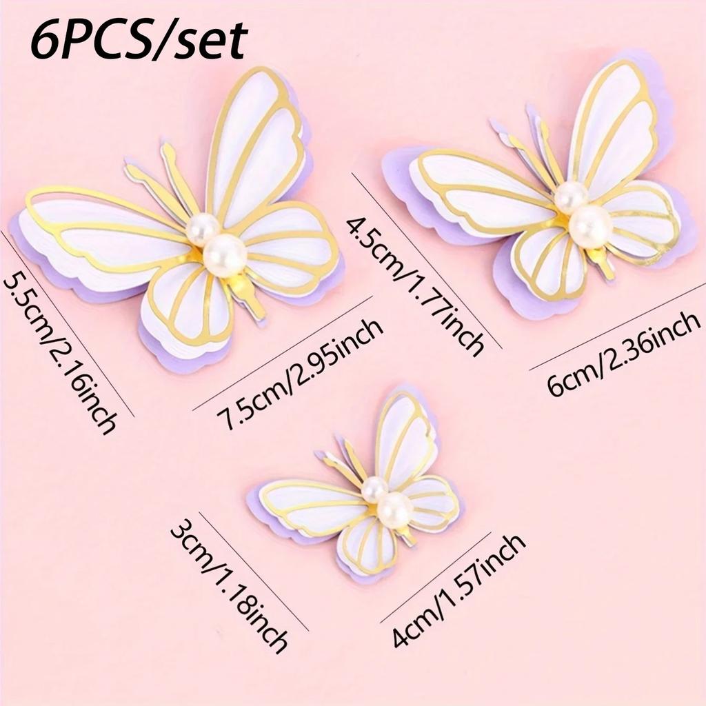 3-9pcs Dessert Cake Decor Butterfly Stamping Gold Butterfly Cake Toppers Princess Girl Wedding Happy Birthday Party Decor
