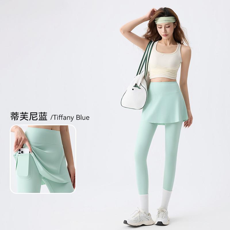 Cool long and short exclusive yoga pants skirt for women's spring/autumn thin high-waist tummy control faux two-piece fitness sports leggings