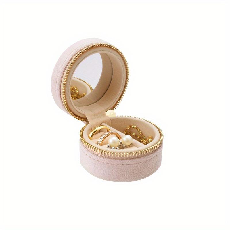 1PC Travel Jewelry Box with Mirror - Round Travel Case for Earrings Necklaces Bracelets, Perfect Gift for Jewelry Lovers