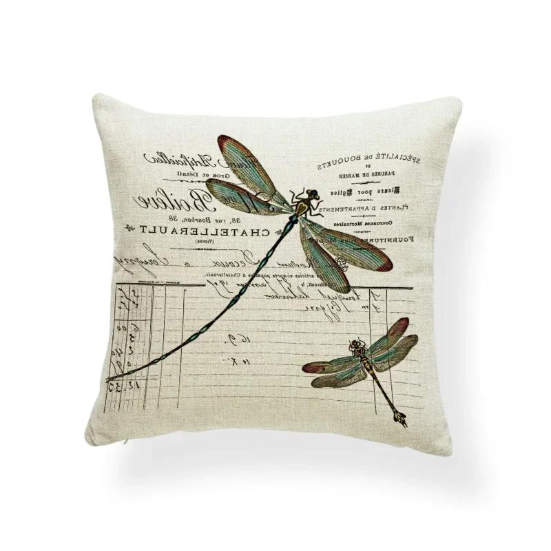 Dragonfly Pattern Cushions Leaves Cover Pillows Blue Backyard Gift for Students Stamp Pillow with Cover Insect Butterfly 45x45cm