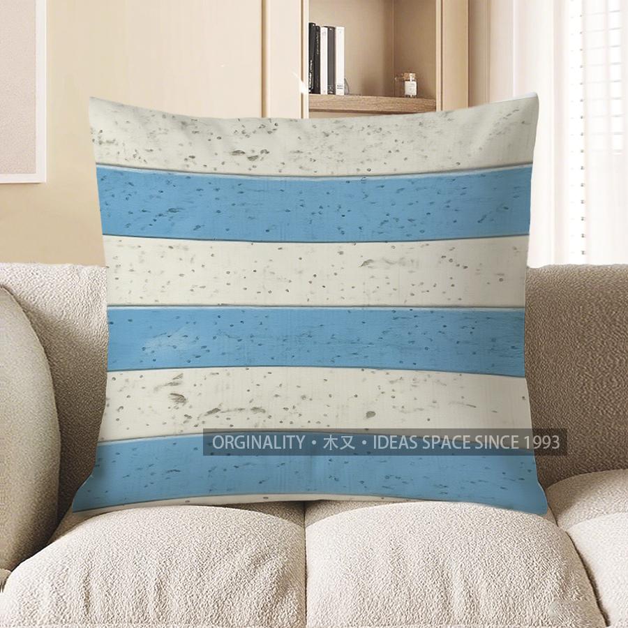 

Home Decor Blue & Beige Striped Abstract Cushion Cover Pattern Cushion Cover Suitable For Sofa Bedroom Car Pillow Cover 40x40cm