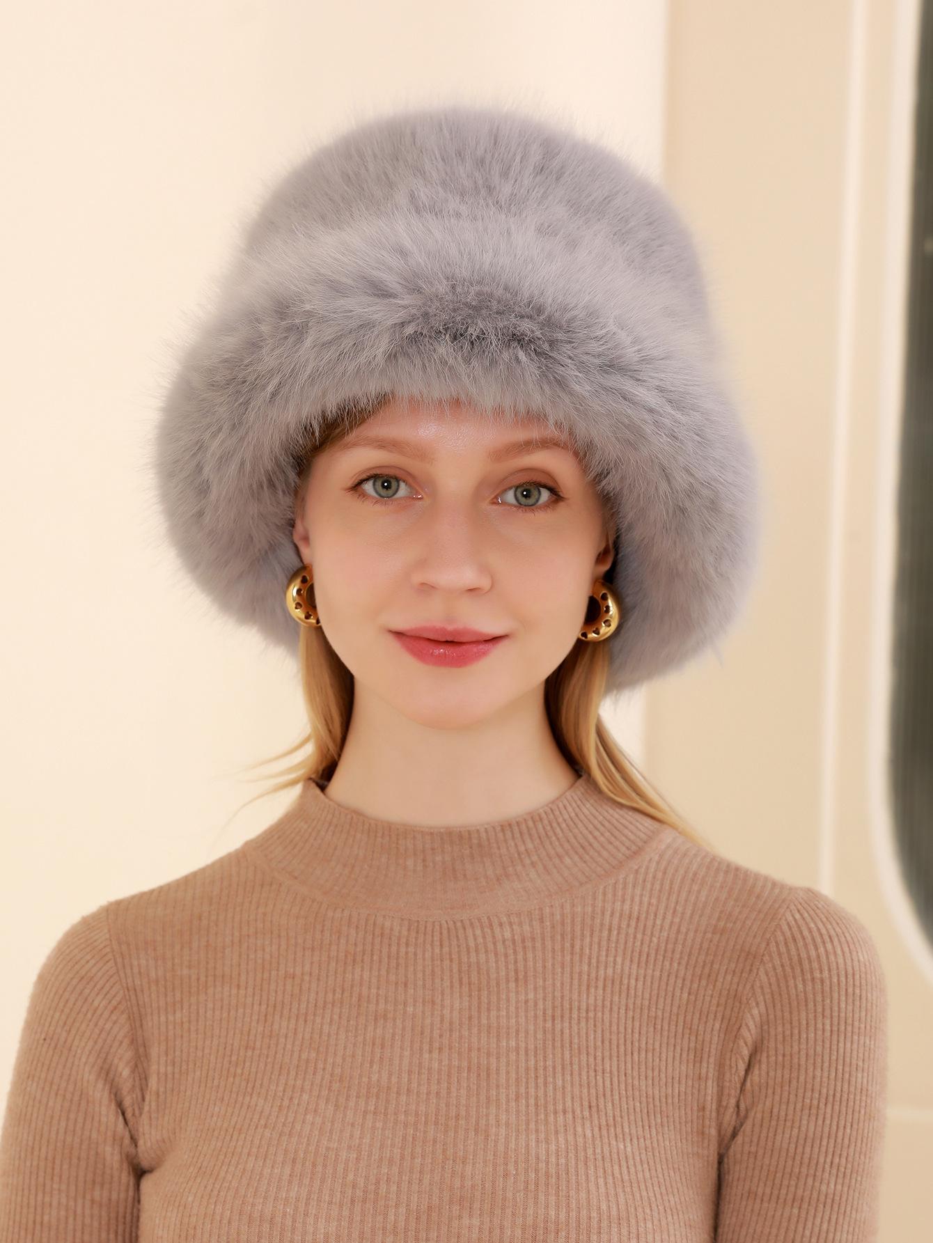 

Осень и зима Новая шапка-горшок с большими карнизами и мехом Теплая женская шапка Утолщенный искусственный мех Лиса Шапка рыбака 56-58cm серый