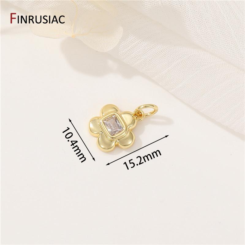 

DIY Bracelet Necklace Accessories 14K Gold Plated Brass Inlaid Zircon Flower/Heart Charms For Jewelry Making Findings Wholesale 2 pieces