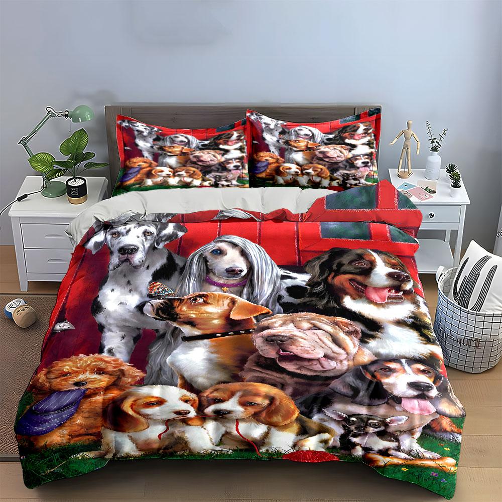 Various Dog Breeds Illustration. Bedding Sets Duvet Cover Sets Duvet Covers Pillowcases(1 * Duvet Cover 2 * Pillowcases Without Duvet Insert)