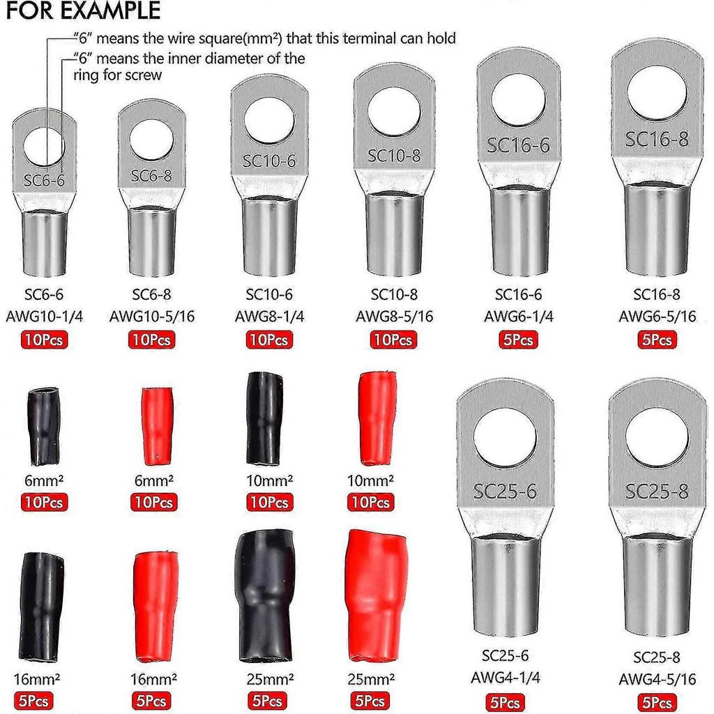 120 Pieces Crimp Lug Kit Car Electrical Terminals With Crimp Battery Terminals Sc Connector Mouth Preview And Insulation Boots Red Black/dd