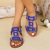 Sandales plates à boucle grande taille pour femme, Chaussures de plage unies ajourées, Claquettes décontractées tendance pour l'extérieur