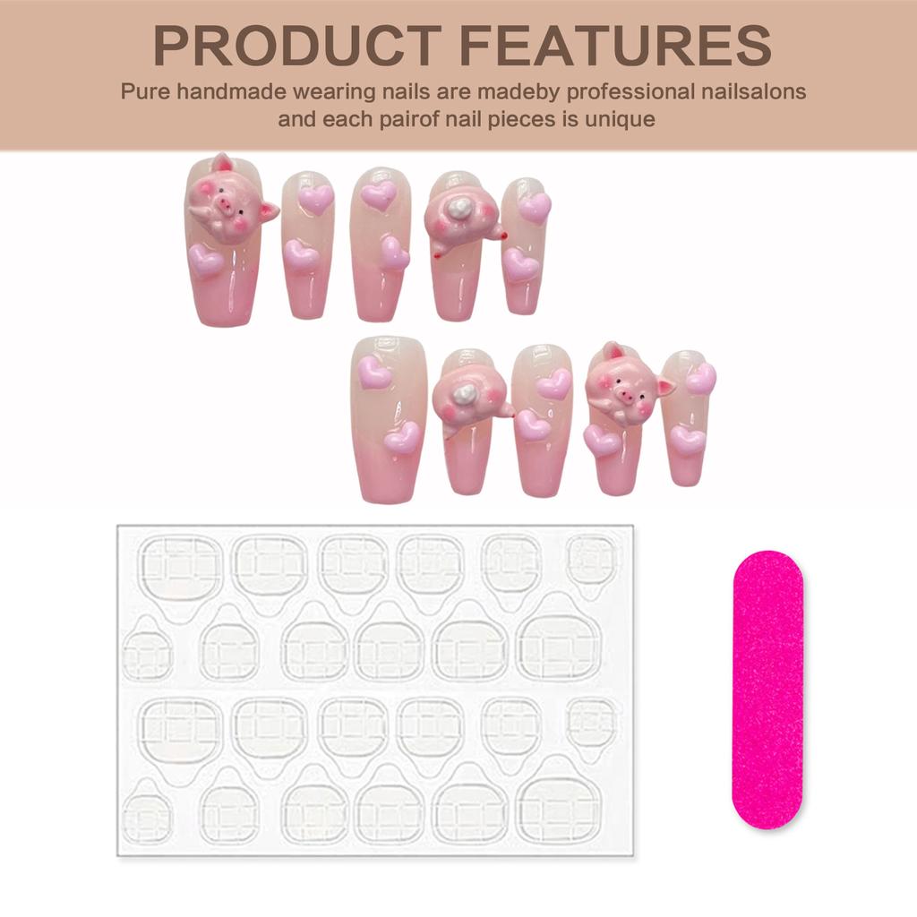 Pink Gradient Fake Nails with 3D Heart Easy To Apply Simple To Peel Off Nails for Hot Girl Dress Matching