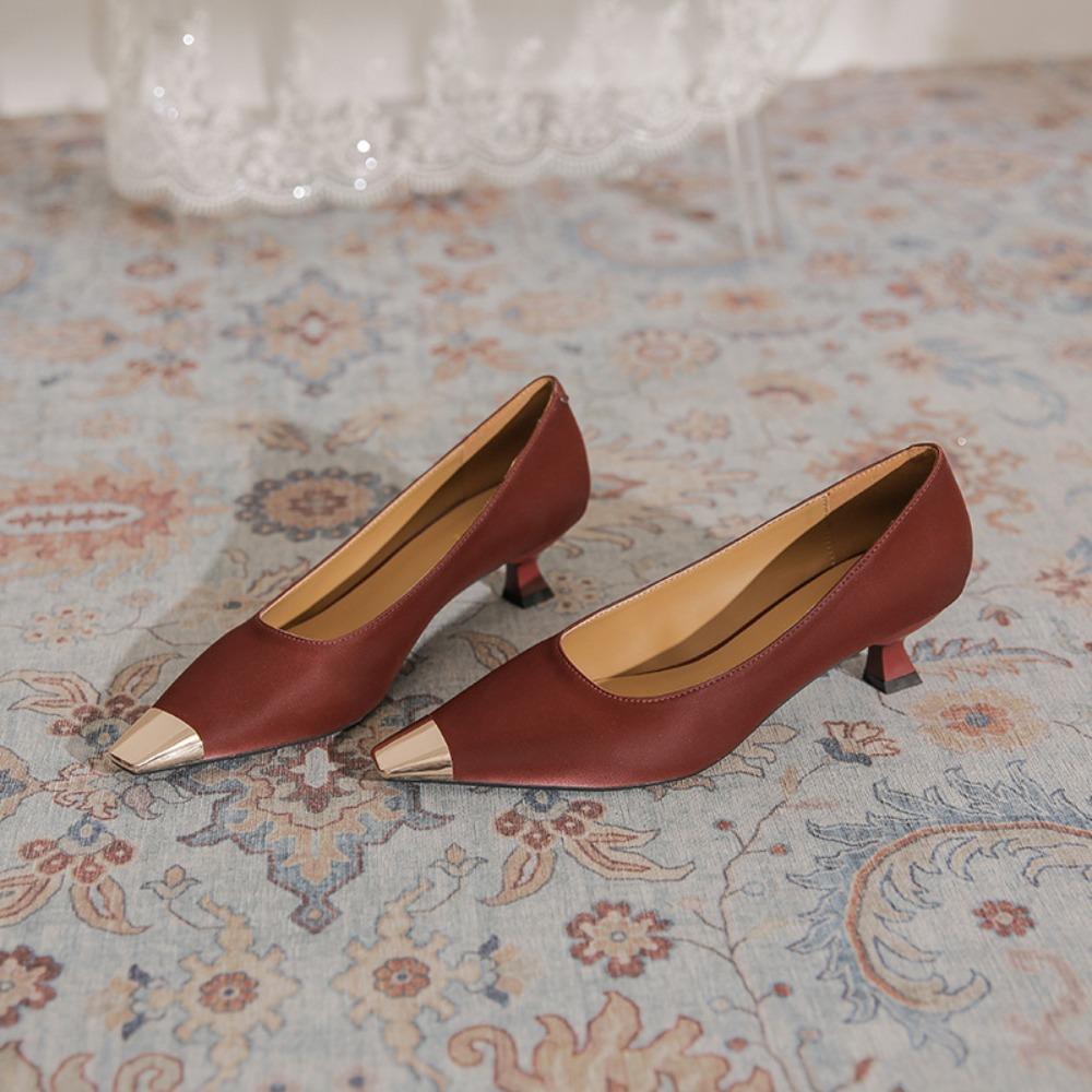 Fashion Metal Head High Heels Women's Summer Fashion Low Heel Commuter Four Seasons Pumps Cat Heel Daily Women's Shoes Mid Heel Pumps