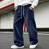 Men's Corduroy Pants Loose Fit Straight Leg with Elastic Waist for Casual Everyday Wear