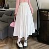 Vintage Solid Color Double Layer Women French Ruffled A-line Pleated Skirts Half Skirt Female White Long Skirts