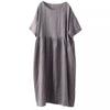Johnature Women Vintage Striped Dress O-Neck Short Sleeve Robes Summer High Waist Women A-Line Dress