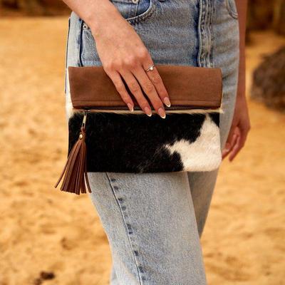 Cowhide Leather Clutch , Leather  Handmade Bag