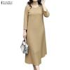 Women Casual Round Neck Solid Color 3/4 Sleeve Dress