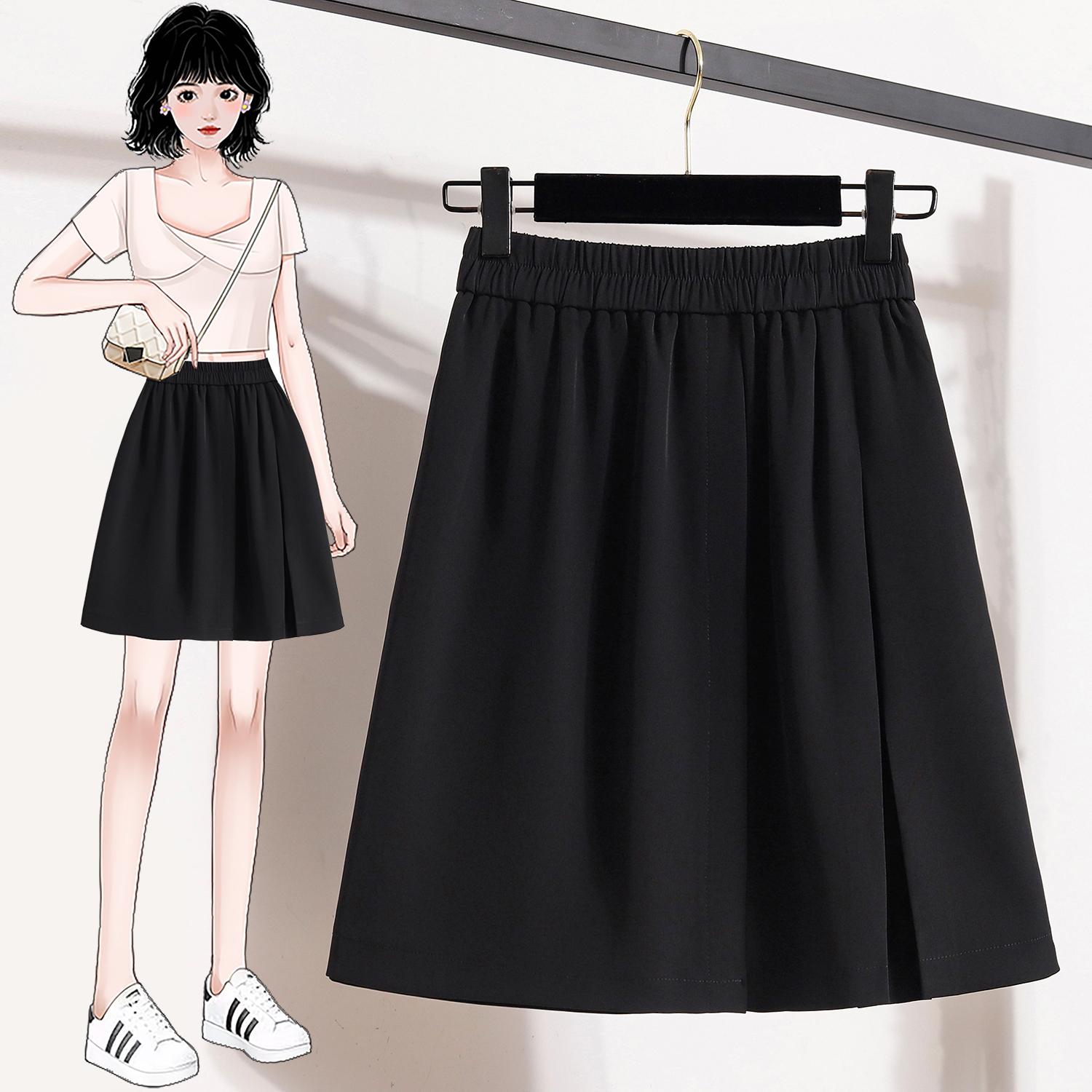 

DIMANAF 2025 Plus Size Summer Elastic Skirts Women Loose A-Line Skirt High Waist Fashion Vintage Maxi 5XL чёрный