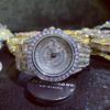 Icediamond Men's 42mm Gold Plated Quartz Watch with Baguette CZ Diamonds, Round Dial, and Zirconia Stones