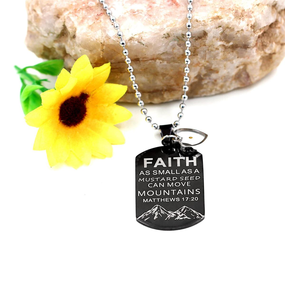 Black Dog Tag Pendant Faith Mustard Seed Inspirational Faith Necklace 60CM
