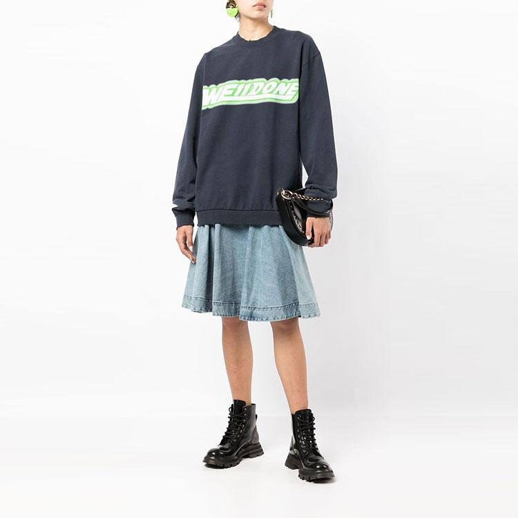 WE11DONE Ss22 Letter Logo Print Crewneck Long Sleeve Sweatshirt Unisex Sweatshirt Navy-Blue WD-TS1-22-548-U-NV