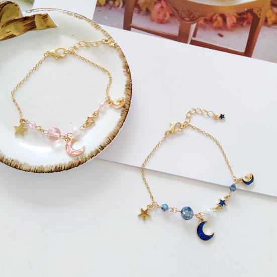 Moon Star Charm Faux Pearl Beads Bracelet Women Bangle Jewelry Gift