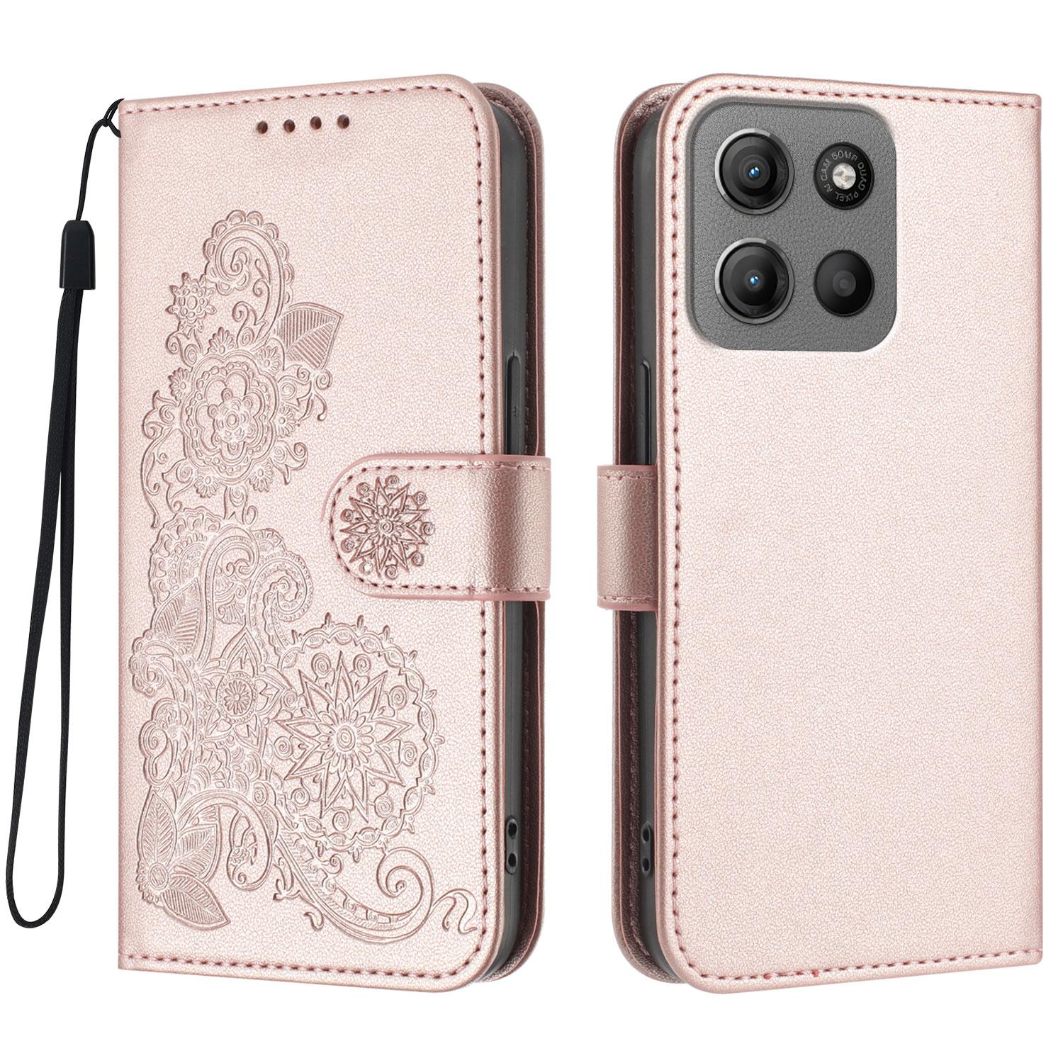 

For Motorola Moto G15 Power 4G/Motorola Moto G15 4G Phone Cases Mandala Flower Leather Wallet Mobile Cover with Strap Rose Gold