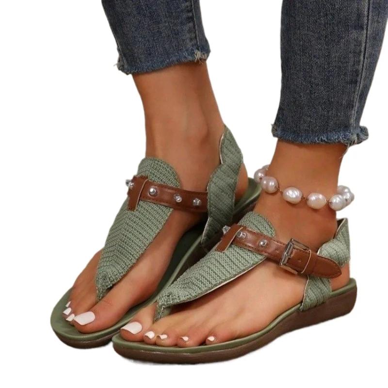 Fashion 2025 New Shoes Female Pinch Toe Women's Sandals Fashion Rivet Beach Sandals Women Summer Plus Size Comfortable Flat Sandals