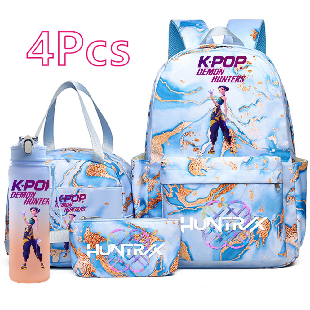 4Pcs/set New K-Pop Printed Backpack Handbag Pencil Case with 750Ml Water Bottler for Teenager Boy Girl Schoolbag Large Capacity Bookbag Mochila
