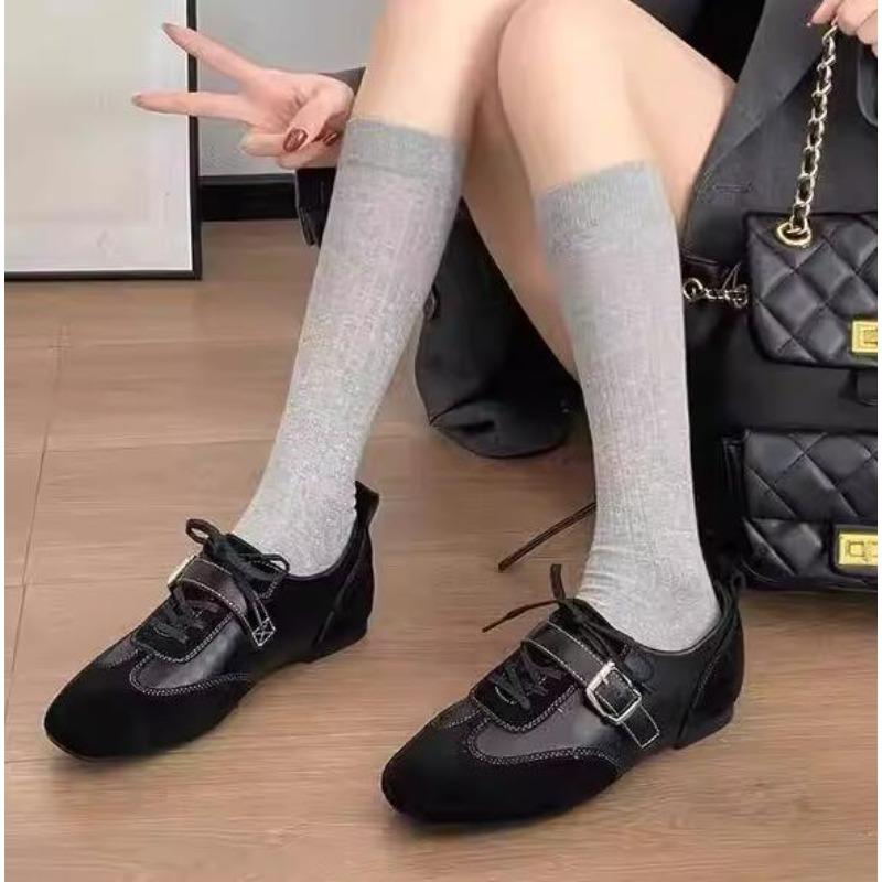 Wildleder Retro Schnürung Lässige Flache Schuhe Damen Komfort Flach Frühling Herbst Schuhwerk Weiblich Weiches Leder Ballett Sneaker Damen