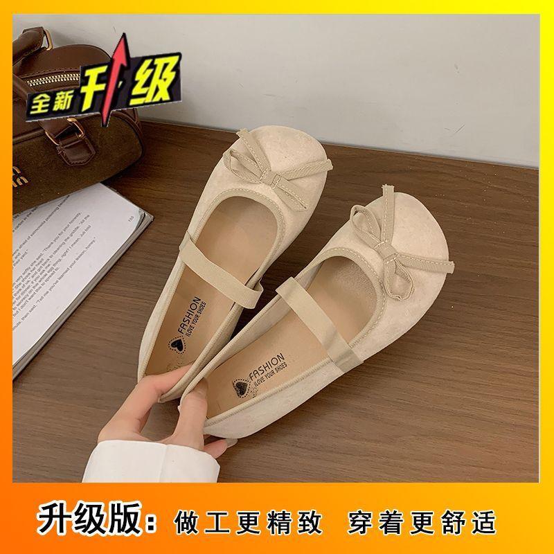 

2025 spring and summer bow ballet shoes women s outer wear temperament flat-soled single shoes French shallow mouth Mary Jane shoes women 35
