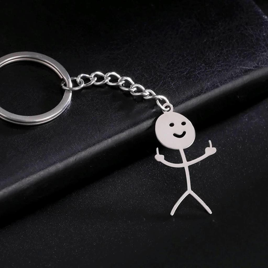 Interesting Stainless Steel Keychain With Funny Character In The Middle Finger