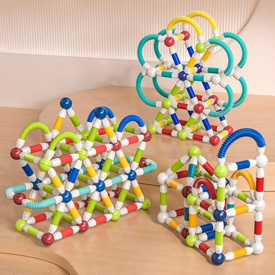 Expandable Magnetic Building Sticks Flexible Rods with Strong Magnets Kids STEM Learning Toys for Creative 3D Shapes