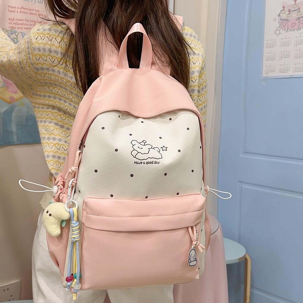 Winter New High-Value Polka Dot Color-Block Lightweight Student Backpack for Girls and Boys