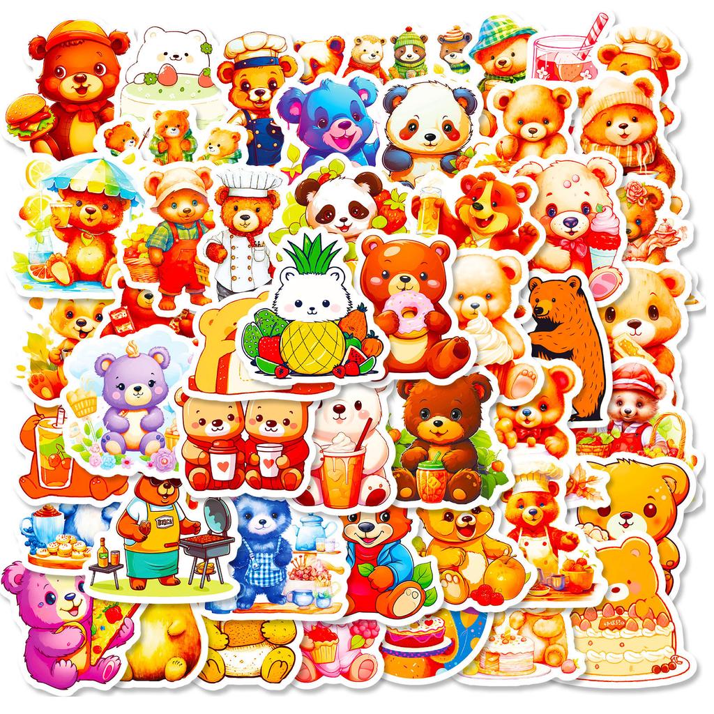 50 Stickers Bear Food Stickers Cute Bear Creative Diy Decorative Goo Card Stickers Waterproof Stickers
