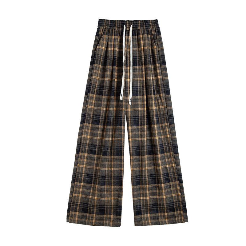 Red Retro Plaid Pants Women's Autumn New Straight Loose Bf Lazy Loose Casual Wide-leg Pants