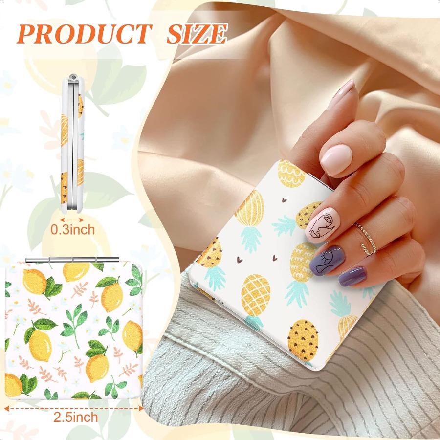 Compact Mirrors Small Pocket Fruit Design Mini Magnifying Portable Makeup Compact Pu Leather Double Sided Pocket Mirror for Wom