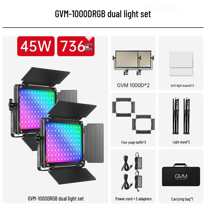 GVM 1000D 45W RGB LED Video Light Kit
