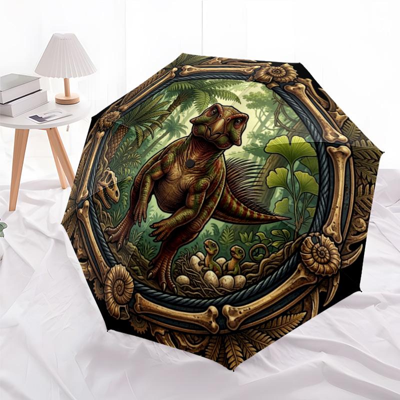 Prehistoric Dinosaur Scene pattern umbrella, portable and foldable design, 8 ribs, a casual accessory for Halloween, Christmas, and birthday gifts.