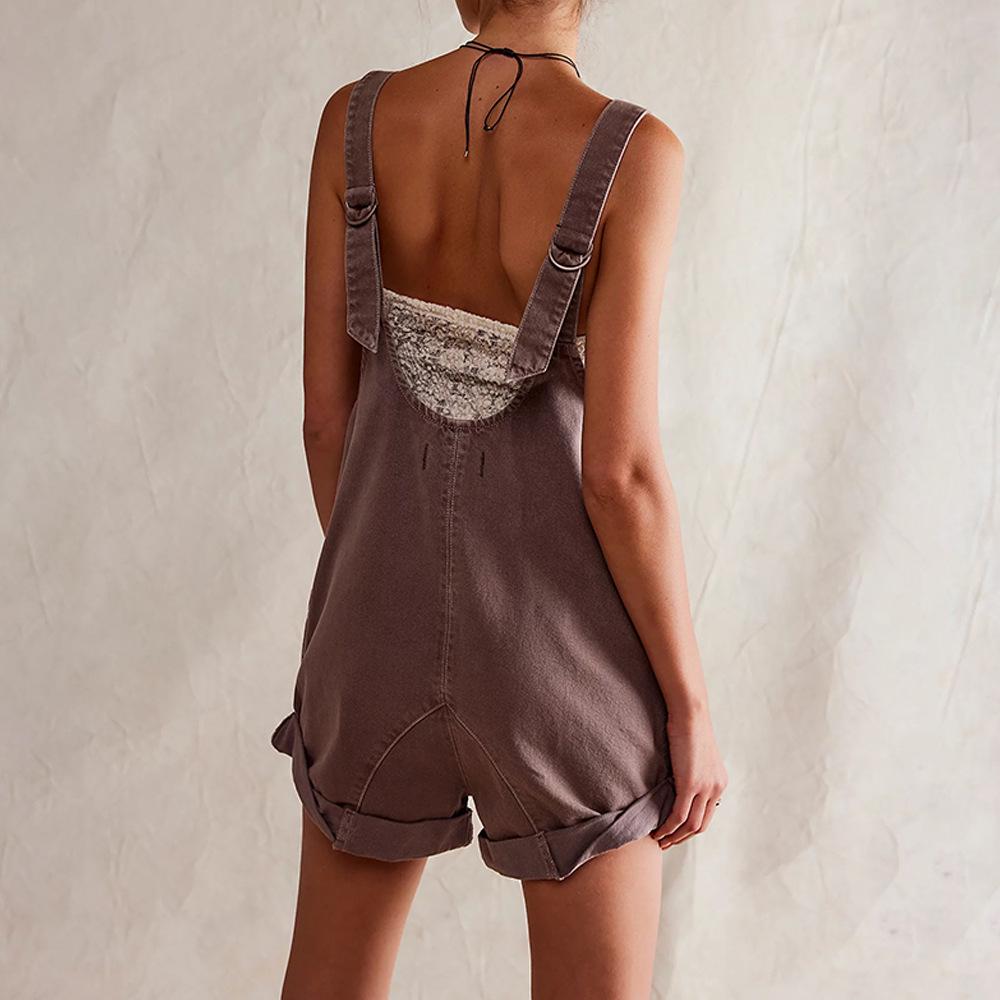 2024 Sommer Europäischer & Amerikanischer Stil Tasche Träger Waschen Denim Overall Shorts