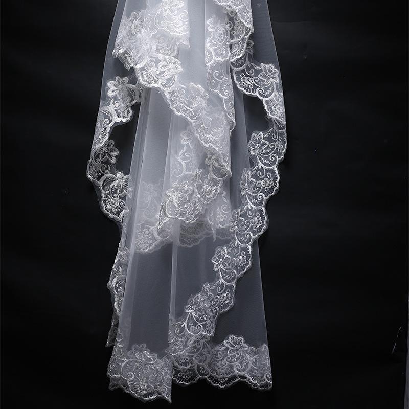 Korean Style Bridal Lace Edge Veil - Single Layer, 1.35×1.1m, Women's Wedding Dress Accessory
