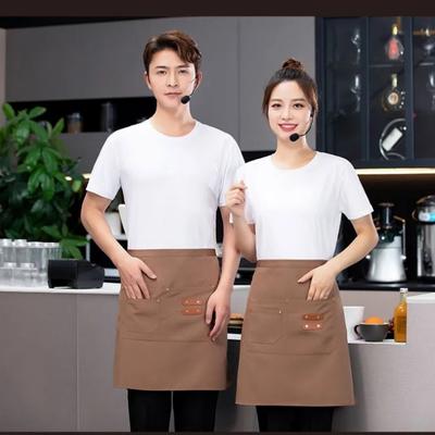 Kitchen Canvas Half Apron Short with Pockets Staff Apron Stain-Resistant Solid Color Waiter Uniform for Men Women