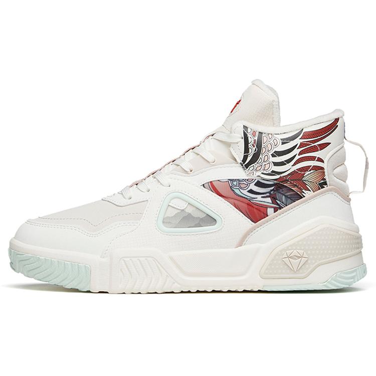 New Anta Life Collection Anti Slip Wear Resistant High Top Skateboard Shoes Women's White Red 122148902-3