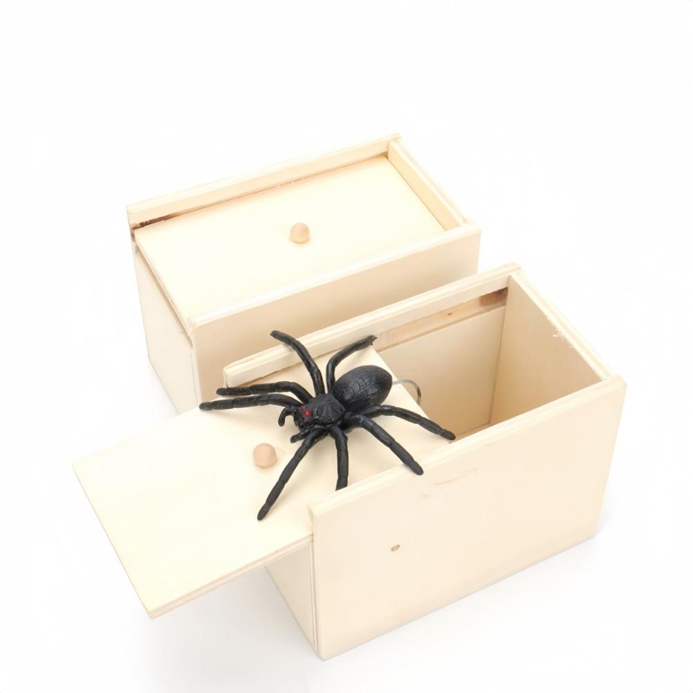 Rubber Spider Trick Box Handmade Wooden Box with Spiders Hidden Inside Suitable for Adults Children's Mischievous Adult Items