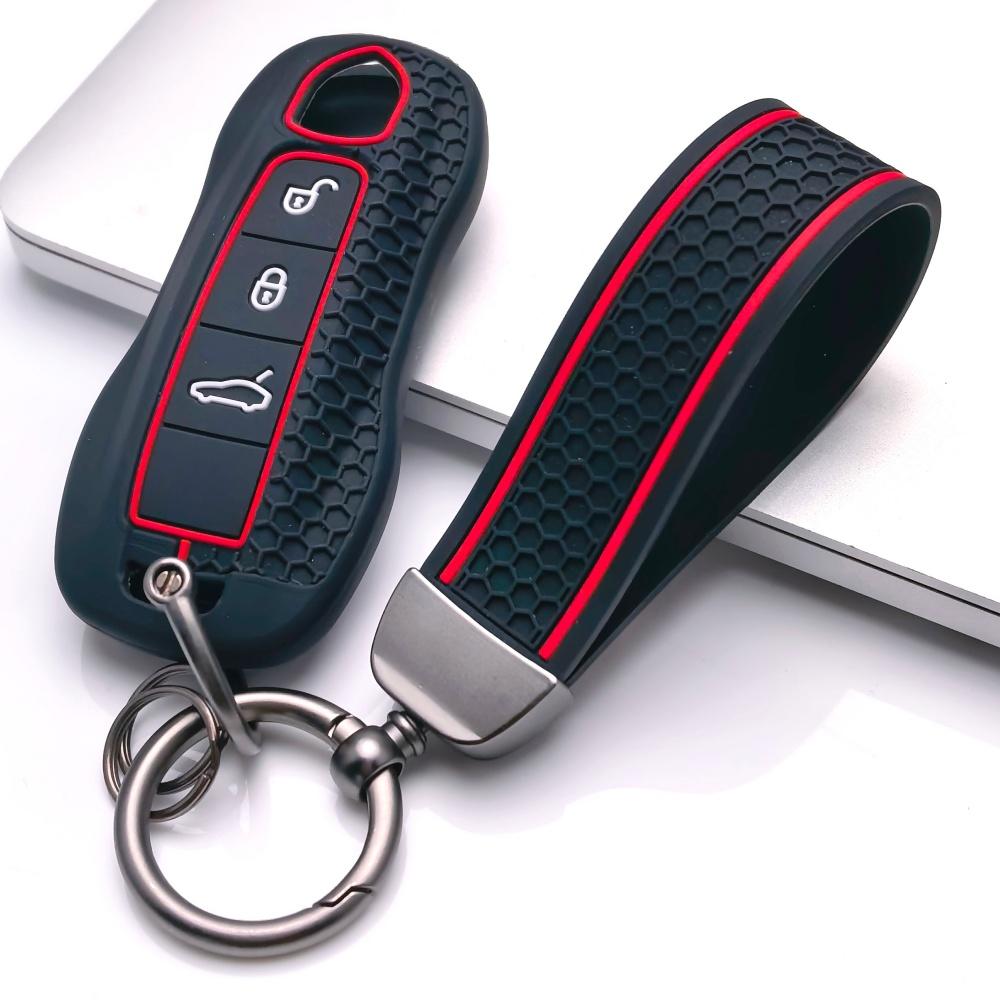 Key Cover for Porsche Boxster Panamera Cayenne Macan 911 718 Cayman Taycan with Keychain Anti-Scratch Guard Shockproof Protection Soft Grip Texture