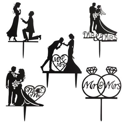 Black Gold Marriage Party Supplies DIY Crafts Cake Topper Wedding Supplies Bride Groom Mr Mrs Acrylic Decor