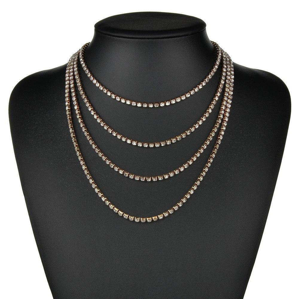 

Exaggerated rhinestone necklace, retro multi-layer necklace collarbone chain women s accessories золотий