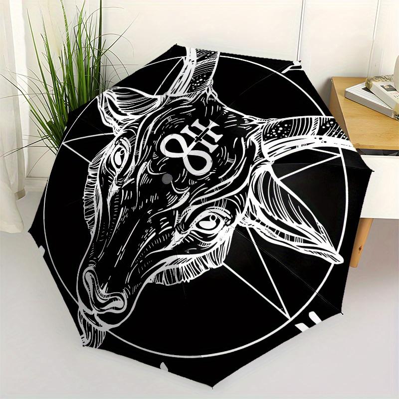 Devilish Goat Head Pentagram StickerUmbrella, Portable 3-Fold Umbrella for Men & Women,Christmas Gift ES205